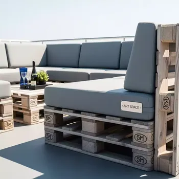 Аренда Диван модульный Wood Pallet Grey из паллет на VIP теплоходе (Морпорт Сочи) — ART SPACE