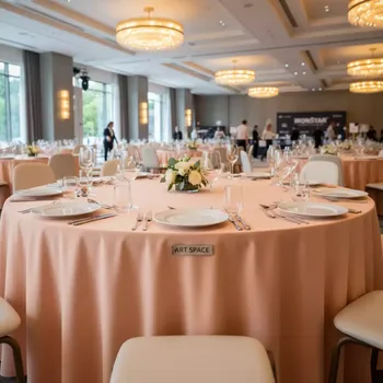 Аренда Скатерть круглая персиковая Pantone 475 в Rodina Grand Hotel & SPA — ART SPACE