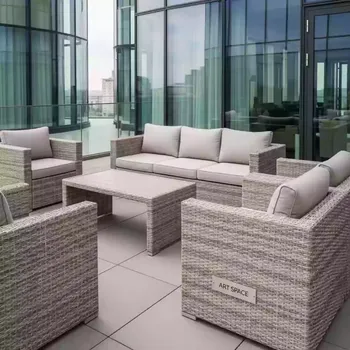 Аренда Комплект мебели OUTDOOR Касабланка из ротанга трехместный диван 2 кресла стол широкое плетение светлый микс в Omega Sirius — ART SPACE
