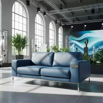 Аренда Диван Блюз из экокожи Blue хромированные металлические ножки в VK Stadium Sirius — ART SPACE