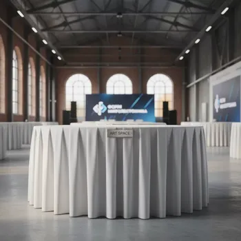Аренда Скатерть журавинка белая гладь D 3,35 м в пол в VK Stadium Sirius — ART SPACE