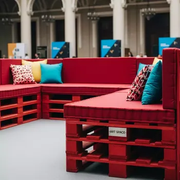 Аренда Диван угловой из паллет Wood pallet red в Зале органной и камерной музыки — ART SPACE