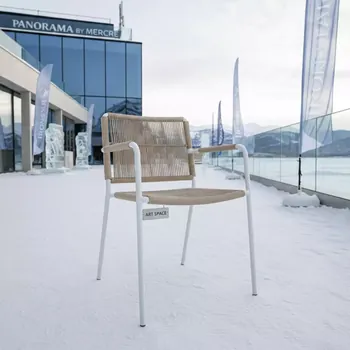 Аренда Стул Лион плетеный из роупа каркас сталь белый муар бежевый в Panorama by Mercure — ART SPACE