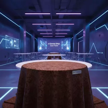 Аренда Скатерть круглая журавинка шоколадный цветок 1,8 м в Gamma Sirius — ART SPACE