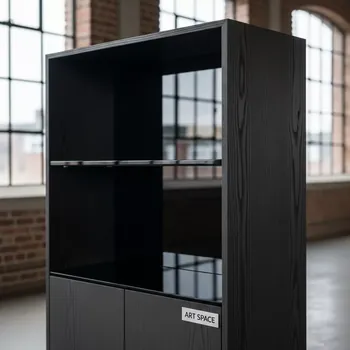 Аренда Шкаф стеллаж с черным стеклом венге в лофте «Студия 21» — ART SPACE