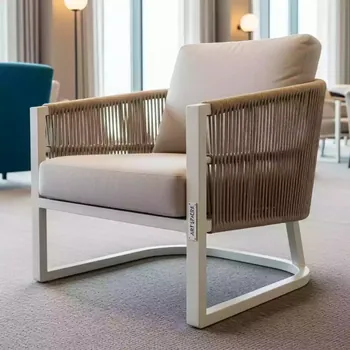 Аренда Стул плетеный Марсель из роупа каркас белый цвет бежевый MAR CH W beige в Green Flow Hotel — ART SPACE