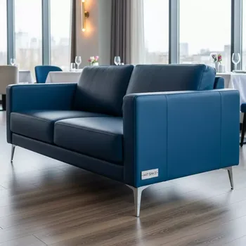 Аренда Диван Блюз из экокожи Blue металлические ножки хром в ресторане «La Terrazza» — ART SPACE
