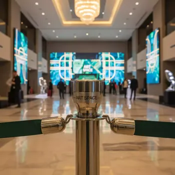 Аренда Стойка ограждения ограничительный столбик с зеленой лентой в Pullman Sochi Centre — ART SPACE