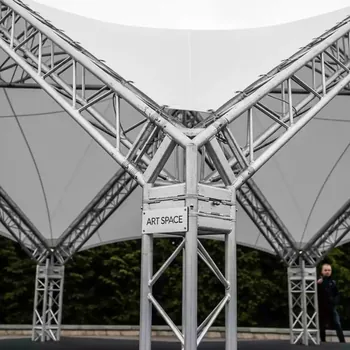 Аренда Шатер двускатный из ферм 6х4 металлик в санатории «Русь» — ART SPACE