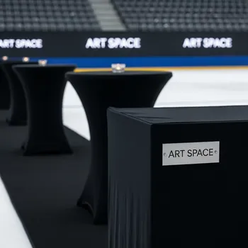 Аренда Стол барный со скатертью Catering черный в ледовой арене «Шайба» — ART SPACE