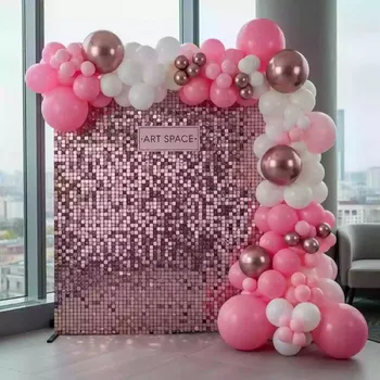 Аренда Декор фотозона из розовых пайеток с шарами в Panorama by Mercure — ART SPACE