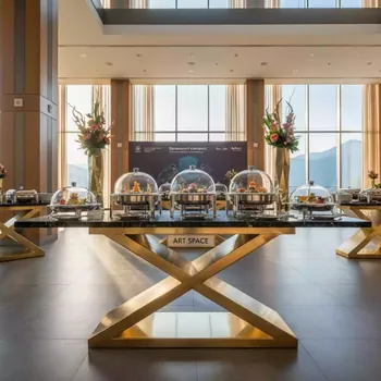 Аренда Фуршетный стол X 2 gold black мрамор в Radisson Hotel Rosa Khutor — ART SPACE