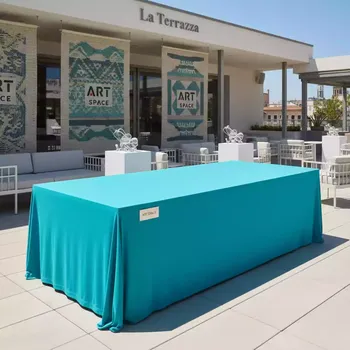 Аренда Чехол стрейч на стол 180х80 бирюзовый в ресторане «La Terrazza» — ART SPACE