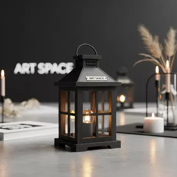 Аренда Фонарь деревянный черный малый в Omega Sirius — ART SPACE