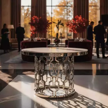Аренда Стол для торта Герольд серебряный с белой столешницей в Karat Resort — ART SPACE