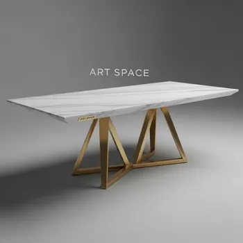 Аренда Стол обеденный Land 160х90х75 белая керамика золотой в ресторане «Voda» — ART SPACE