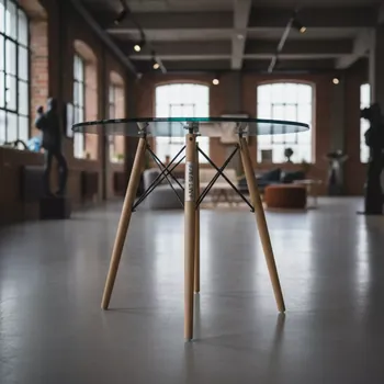 Аренда Стол круглый прозрачное стекло Eames DSW NEW 80 см в лофте «Студия 21» — ART SPACE