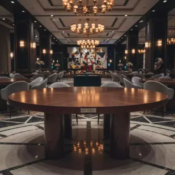 Аренда Стол банкетный круглый коричневый D180 см в Mercure Сочи Центр — ART SPACE