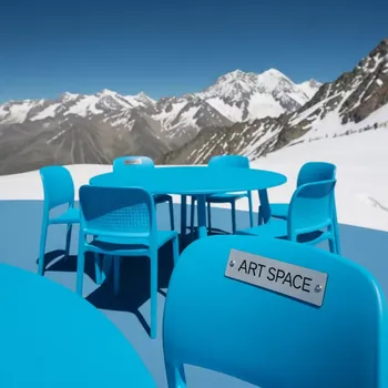 Аренда Комплект мебели пластиковой Max диаметр 90 Sky на площадке Rosa Peak (2320м) — ART SPACE