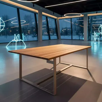 Аренда Стол Lyon 220 бежевый натуральный алюминий тик в Omega Sirius — ART SPACE