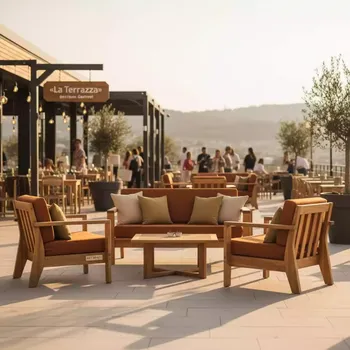 Аренда Комплект мебели Brighton из акации диван 2 кресла стол в ресторане «La Terrazza» — ART SPACE