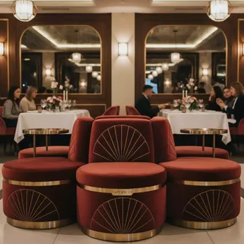 Аренда Пуфы столы бордовые НОРМАН набор из 3 в ресторане «Sanremo» — ART SPACE
