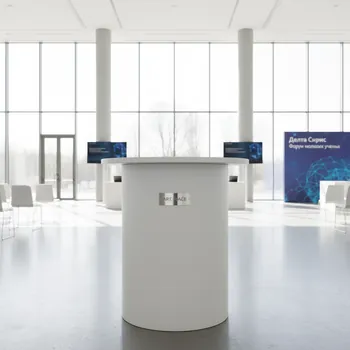Аренда Стол круглый бочка белый диаметр 80 см в Delta Sirius — ART SPACE