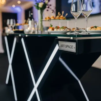 Аренда Фуршетный стол double X loft black glass в Rixos Krasnaya Polyana — ART SPACE