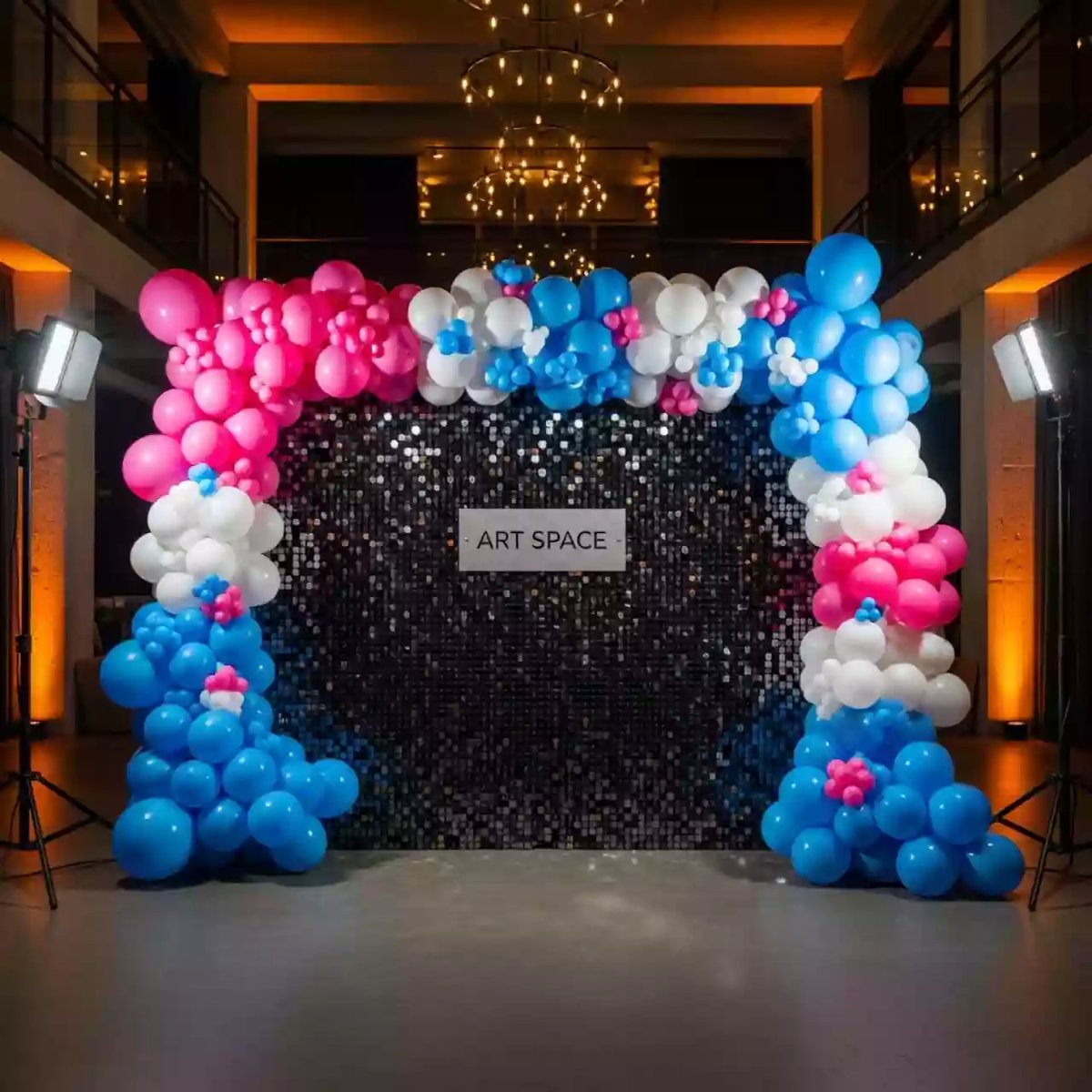 Аренда Фотозона из пайеток с шарами черная в Mövenpick Hotel