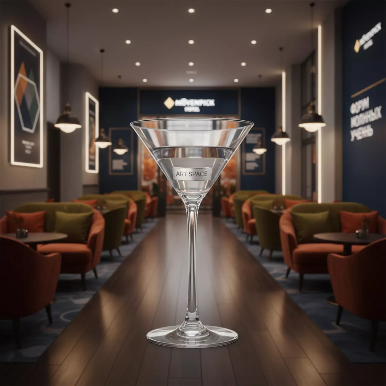 Аренда Мартинка ЭВАНС прозрачная с серебряным кантом в Mövenpick Hotel