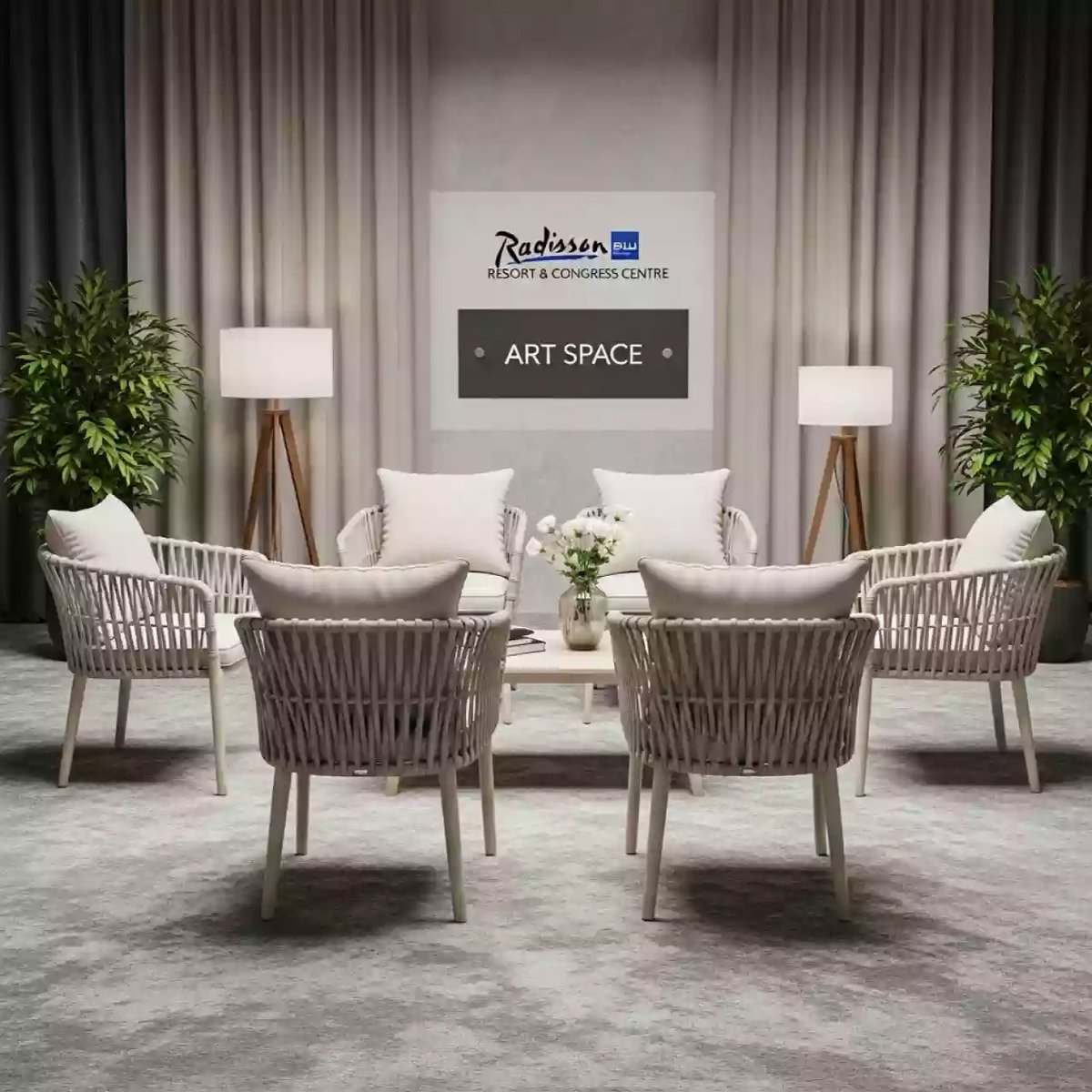 Аренда Мебельная группа плетеная Катания на 6 персон бежевый в Radisson Blu Resort & Congress Centre — ART SPACE