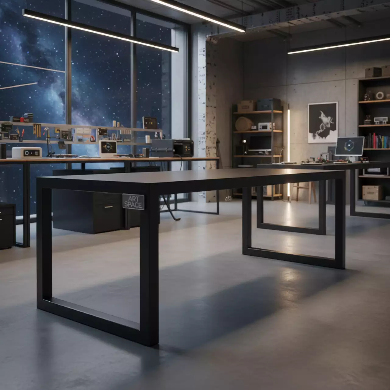 Аренда Стол Империал стальной с чёрной столешницей в Alpha Sirius — ART SPACE