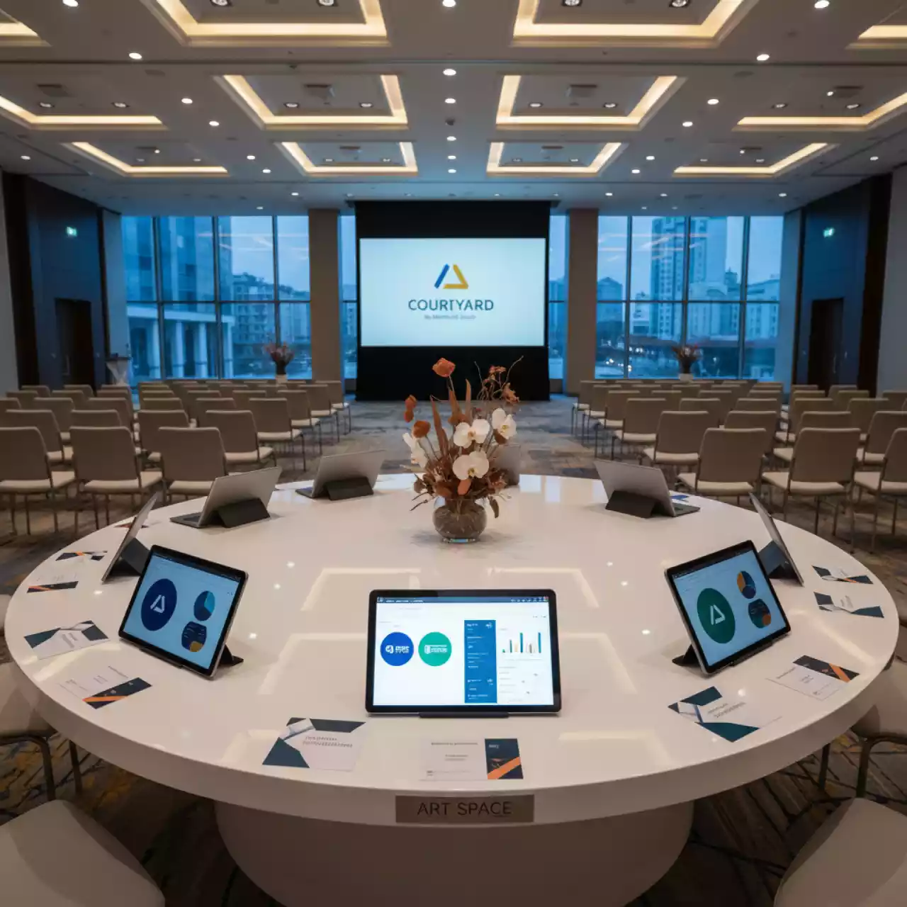 Аренда Стол Lavalin белый D 100 см в Courtyard by Marriott Sochi — ART SPACE