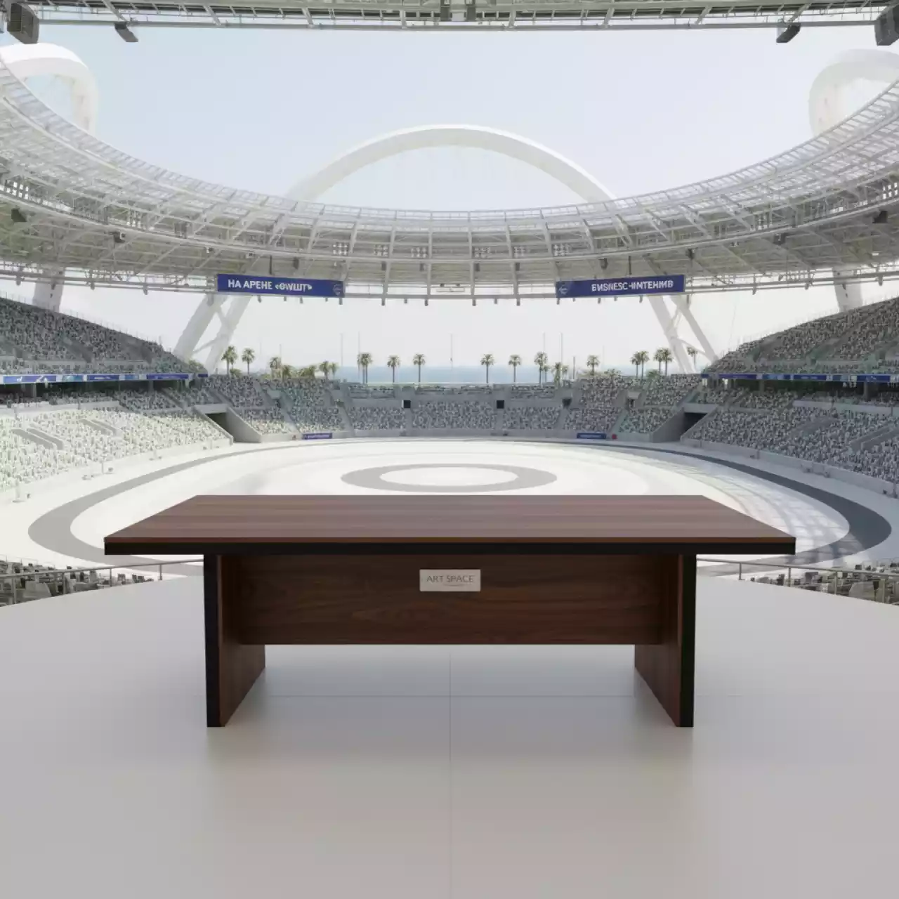 Аренда Стол орех черный кромка ПВХ Лидер 2 2000x900 на арене «Фишт» — ART SPACE