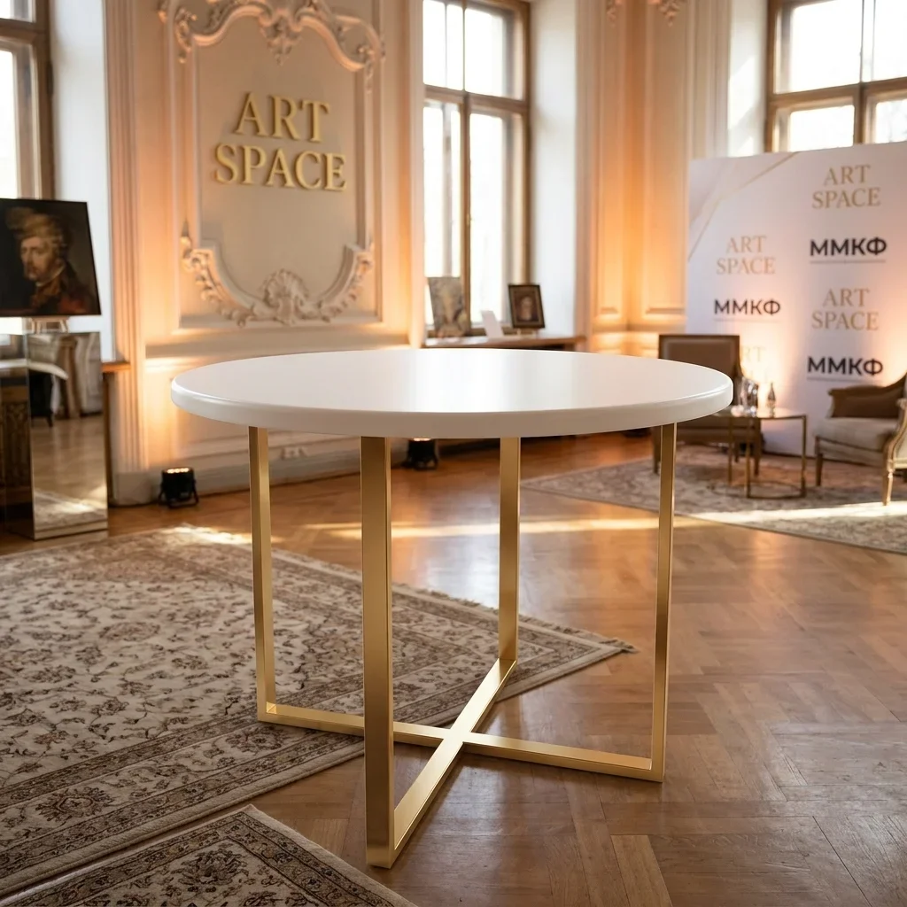 Аренда бело-золотого стола— прокат мебели ART SPACE